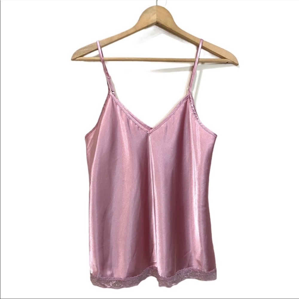 Cozy Rozy Pink Satin Pajama Tank Top Sleepwear Size L